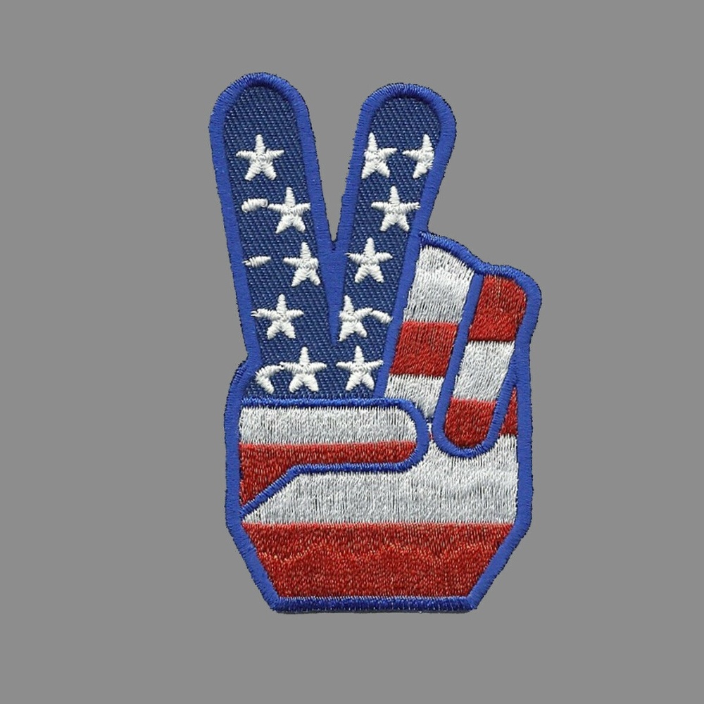 Fingers Peace Sign Iron on Patch USA Flag Stars